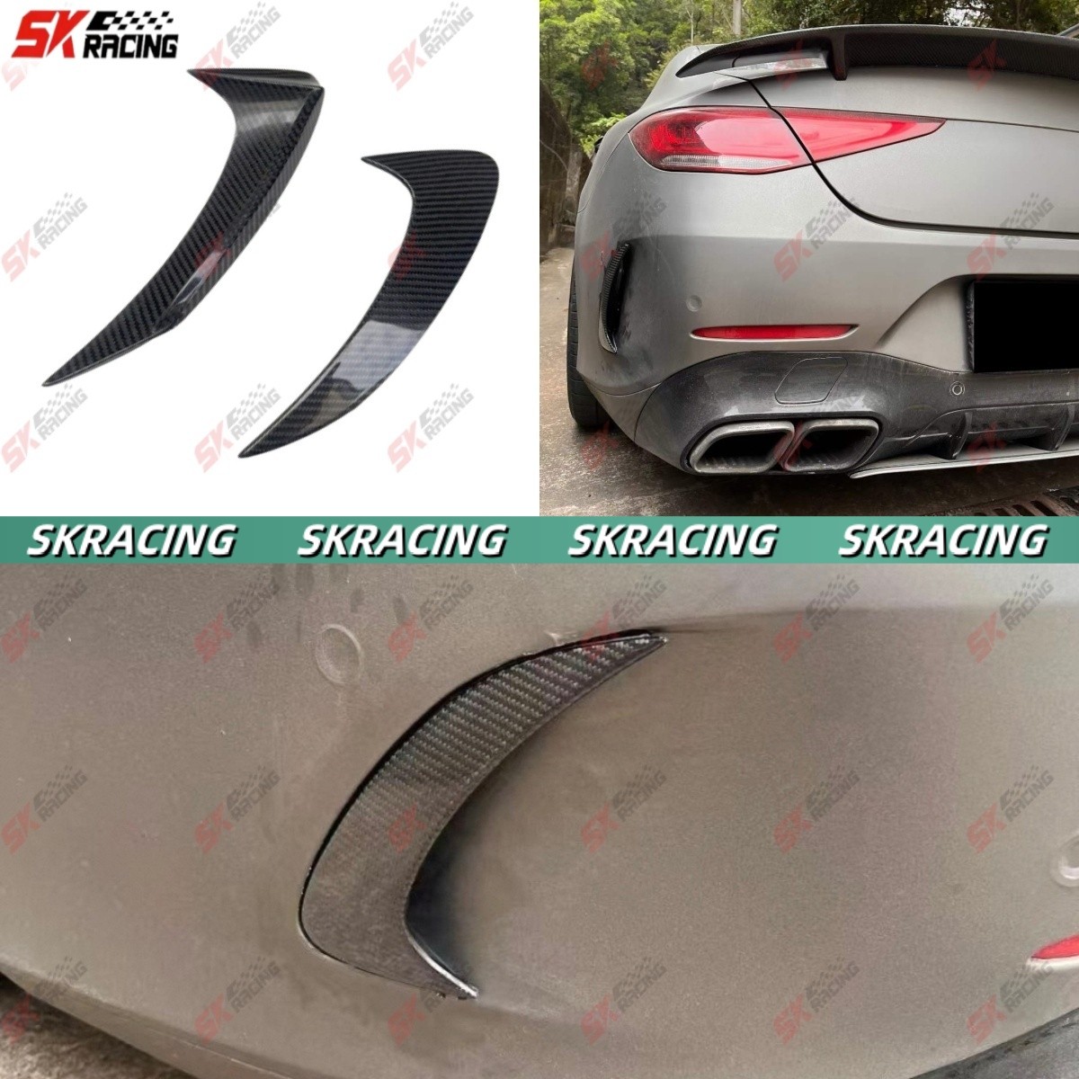 Real Carbon Fiber Rear Bumper Canards Fins Fits Benz W257 CLS450 CLS350 2019-23