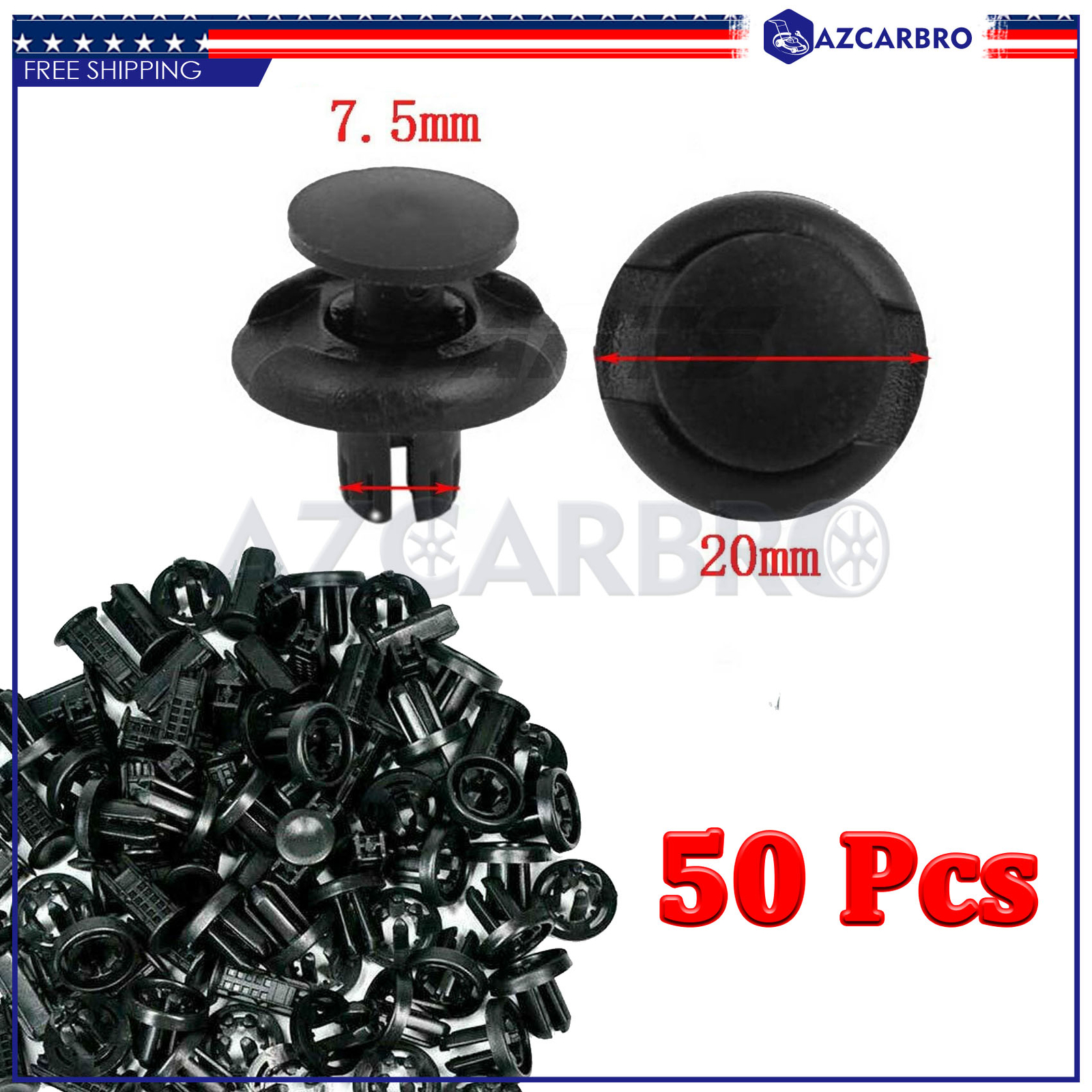 Set of 50: Front Fender Push Type Retainer Clips For Honda / Acura 91501-S04-003