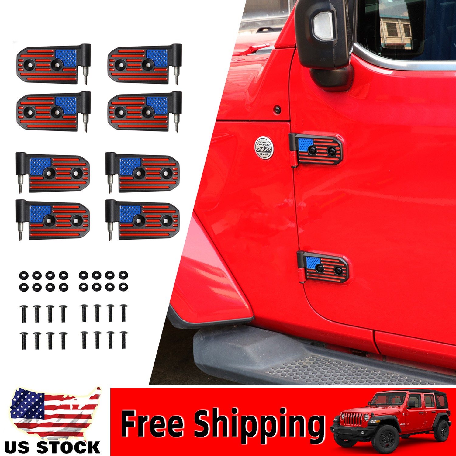 8X Aluminum Alloy Exterior Door Hinge Kit For Jeep Wrangler JL JT 4XE 2018+ Flag