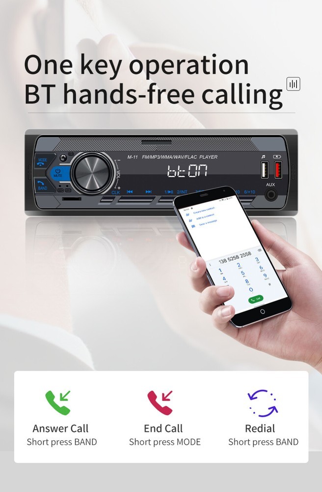 Car Stereo Audio In-Dash Aux Input Receiver FM SD USB MP3 Radio Bluetooth Player