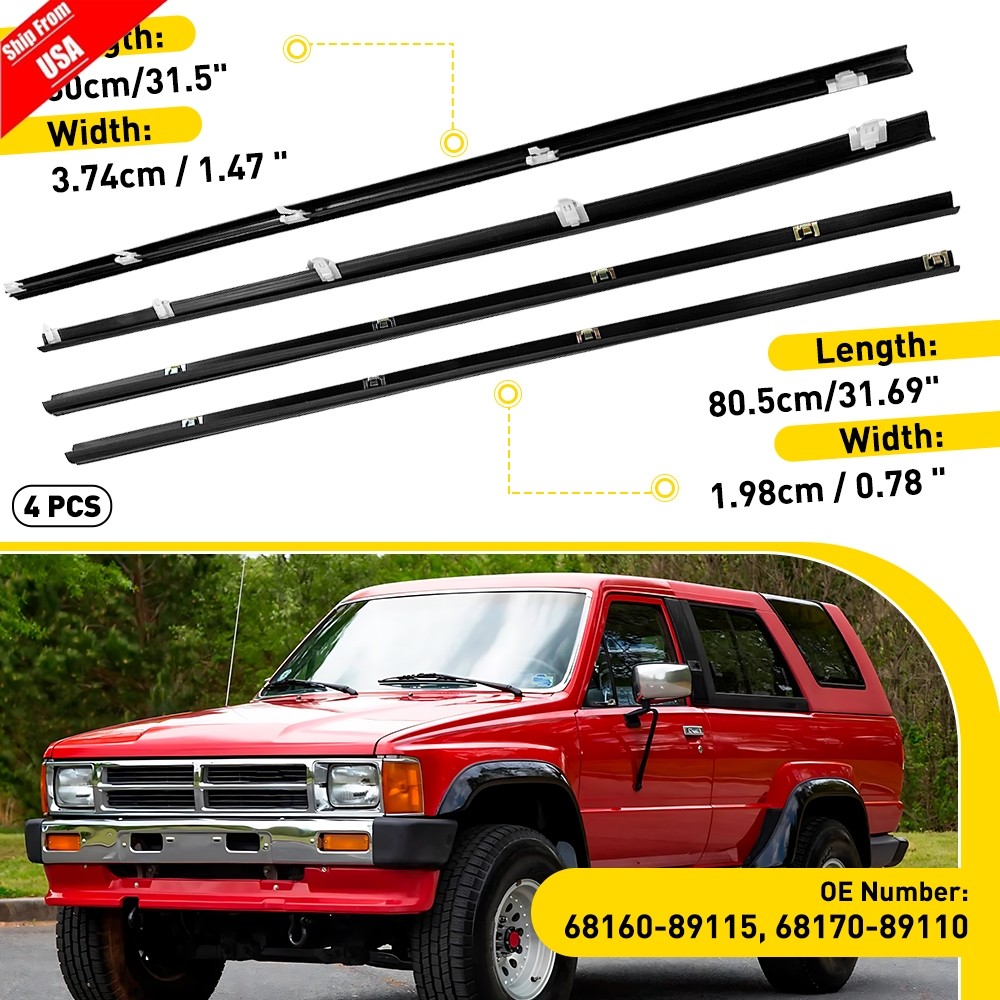 4PCS Front Inner & Outer Belt Weatherstrip Kit For 1984-89 Toyota Pickup 4Runner