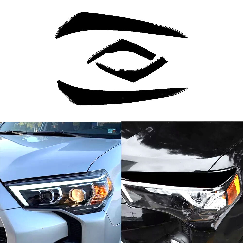 Glossy Piano Black Front Headlight Eyelid Eyebrow Cover For Toyota 4Runner 10-20