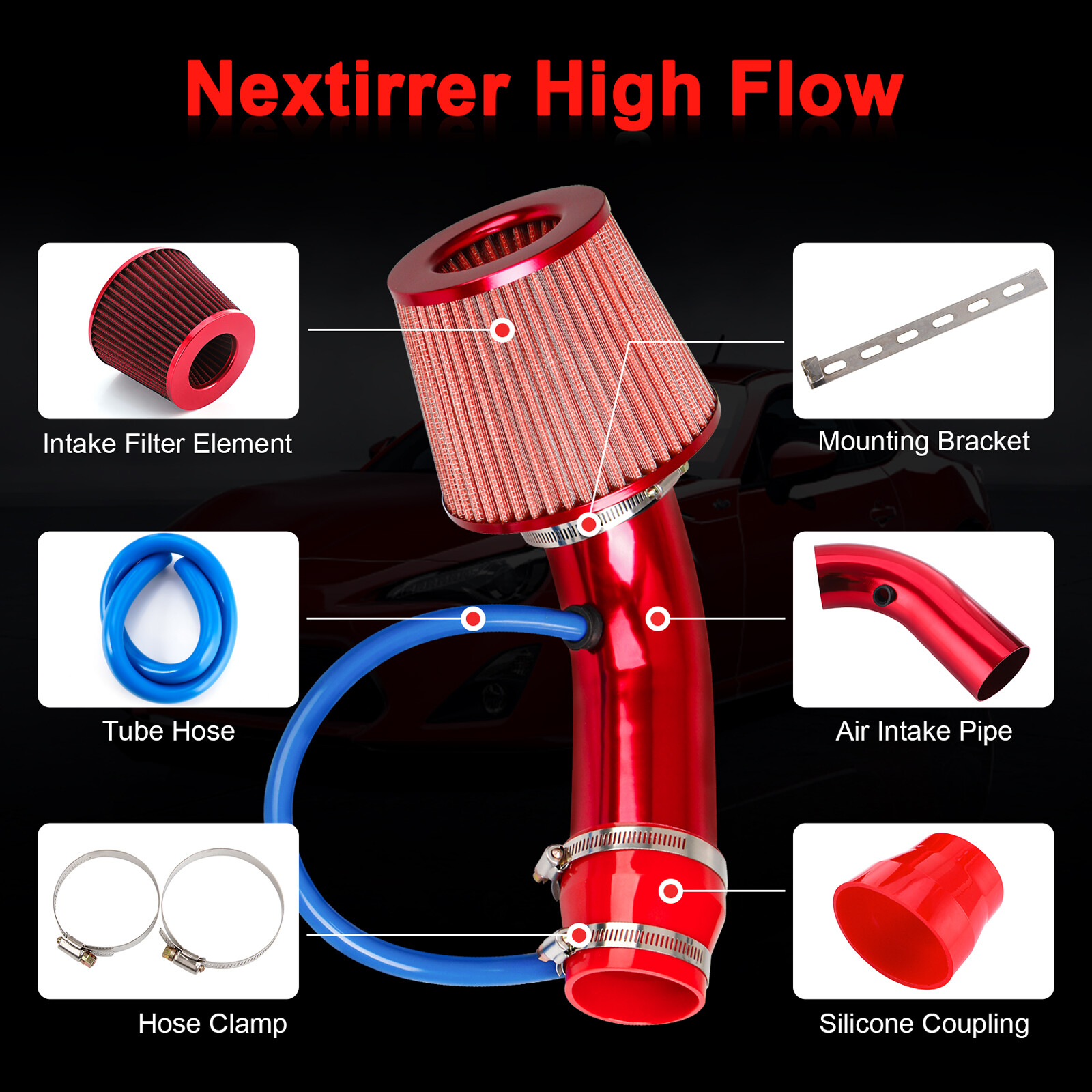 Cold Air Intake Filter Induction Kit Pipe Power Flow Hose System Car Auto Part