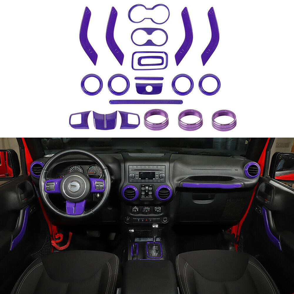 21X Car Interior Decoration Trim Kit For Jeep Wrangler JK 2011-2018 4Door Purple