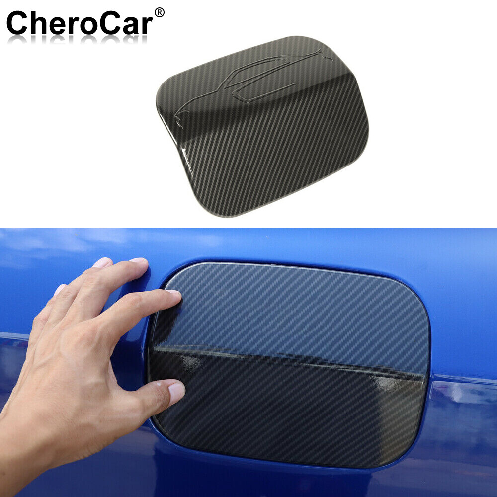 Black Carbon Fiber Door Fuel Tank Gas Cap Cover Trim For Dodge Charger 2011-2020