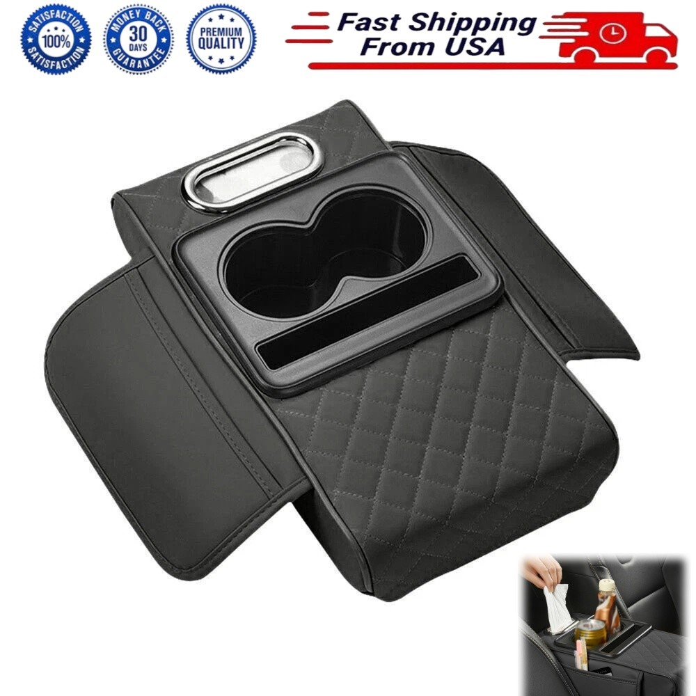 Car Armrest Cushion Center Console Cover with Cup Holder&Tissue Box&Phone Holder