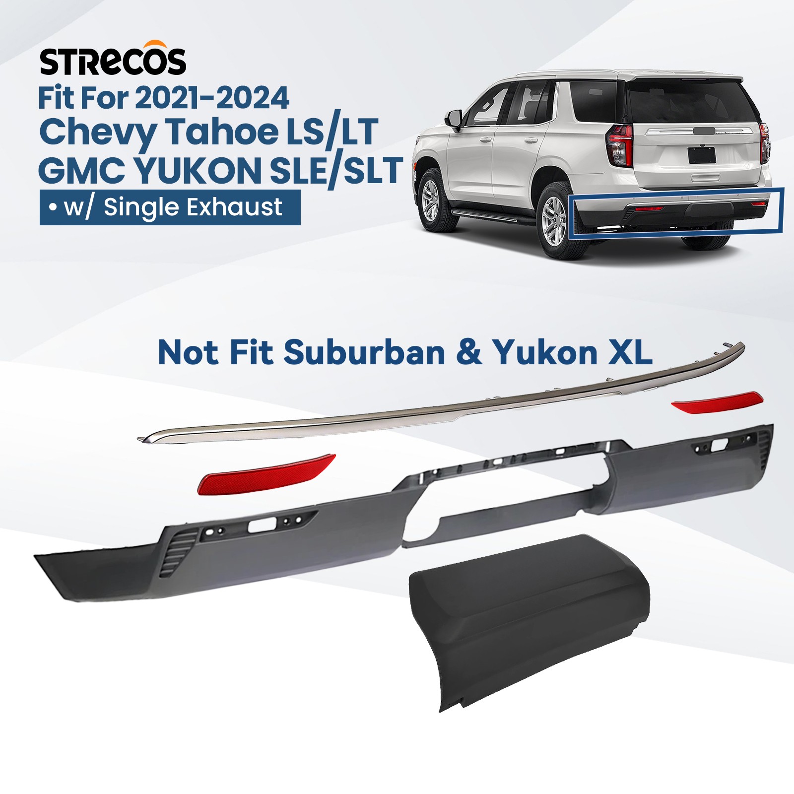 For 2021-2024 Chevy Tahoe Rear Lower Bumper Cover W/ Silver Trim Molding Kit