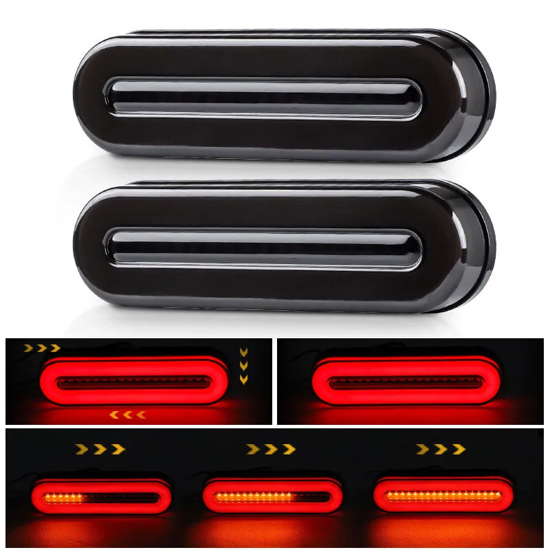 2x Red+Amber Oval 5″ LED Truck Trailer Stop Turn Tail Brake Lights Flowing DRL