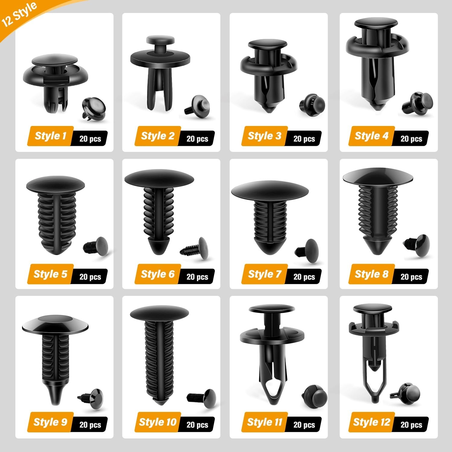 240PCS Car Bumper Retainer Clips & Fasteners Kit – 12 Sizes for Auto Trim & Fend
