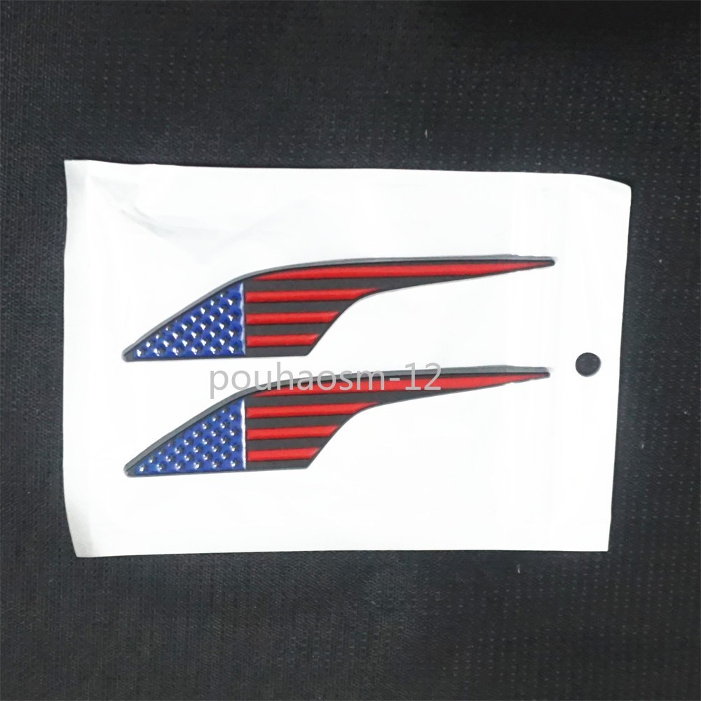 2x Matte Red Left USA Flag Black Metal Emblem Sticker Badge Decal America Sports
