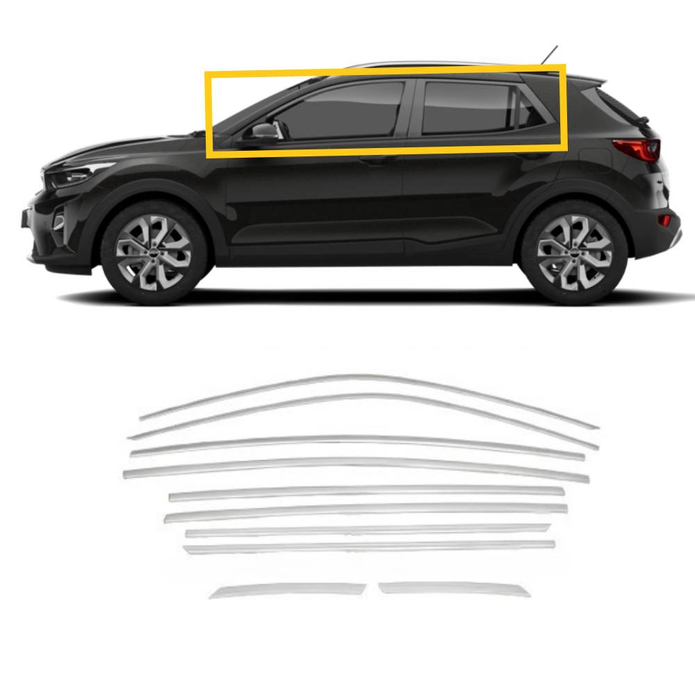 Window Molding Trim Full Set Chrome Cover For Stonic 2018+ 10 PCS S.STEEL