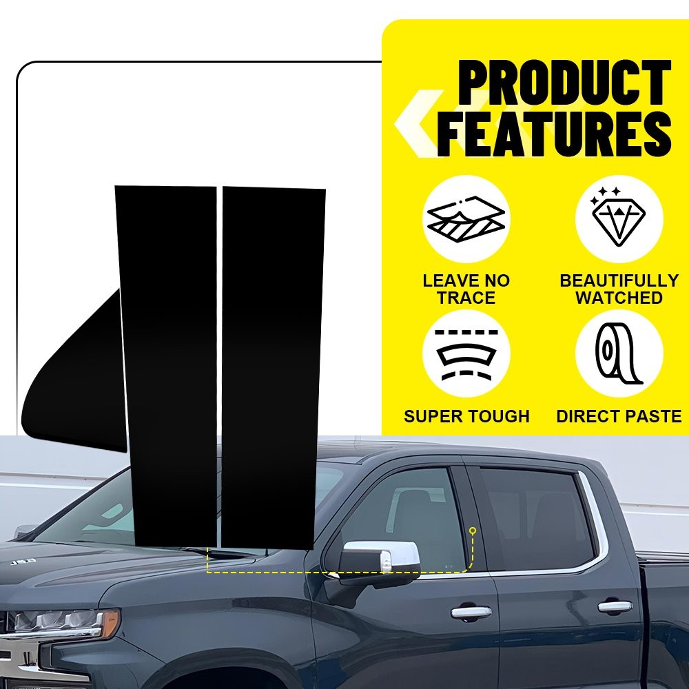 Pillar Posts Glossy black Polycarbonate For GMC Sierra Chevy 2019-2024 Silverado