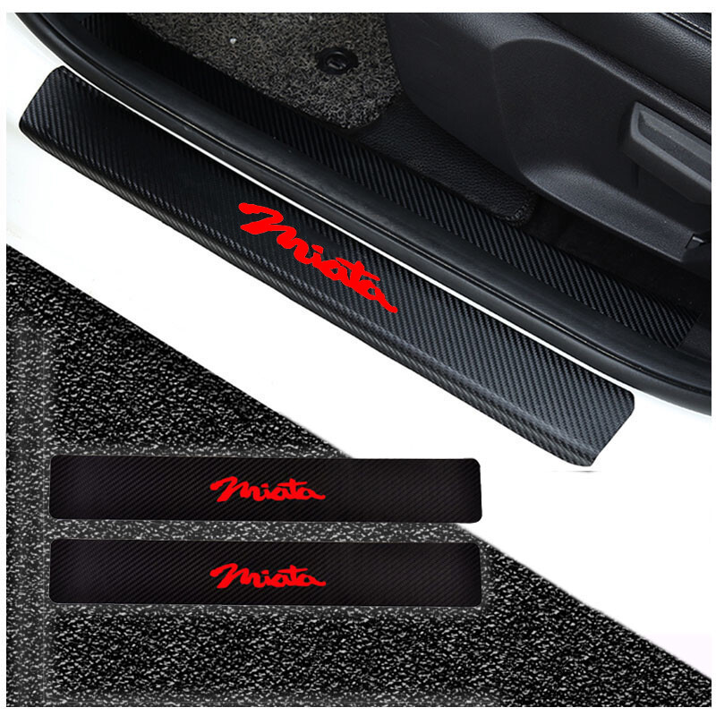 2 Pcs For Mazda Miata Carbon Fiber Leather Sticker Car Door Sill Protector