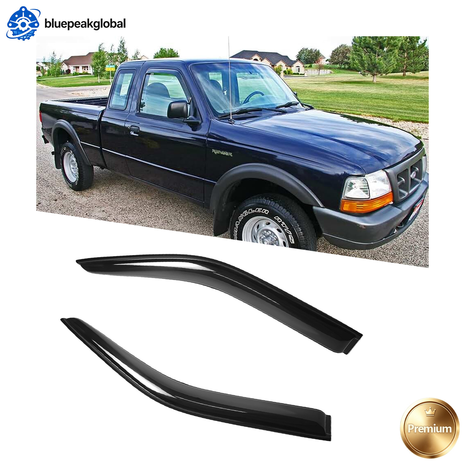 For 99-11 Ranger 99-00 Mazda B-Series In Channel Smoke Window Visors Rain Guard