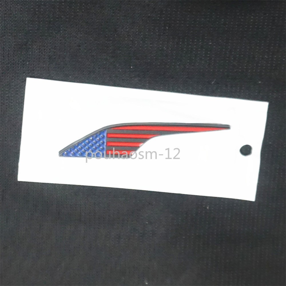 2x Matte Red Left USA Flag Black Metal Emblem Sticker Badge Decal America Sports