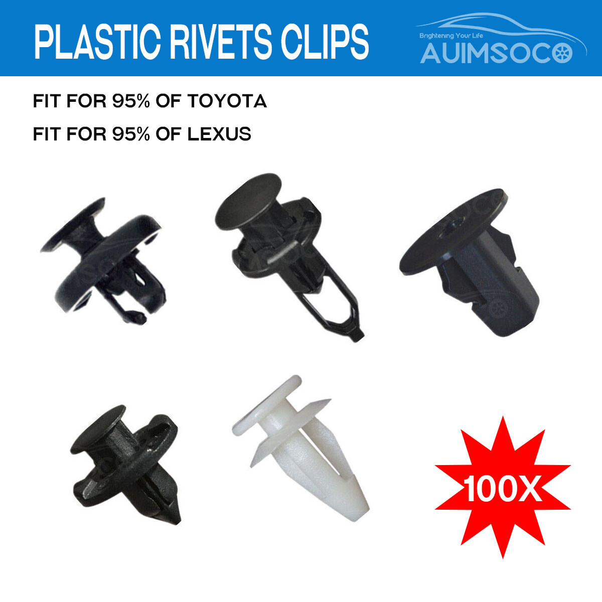 For Auto Plastic Clips Fastener Screw Rivets Set Trunk Car Bumper Fender 100 x