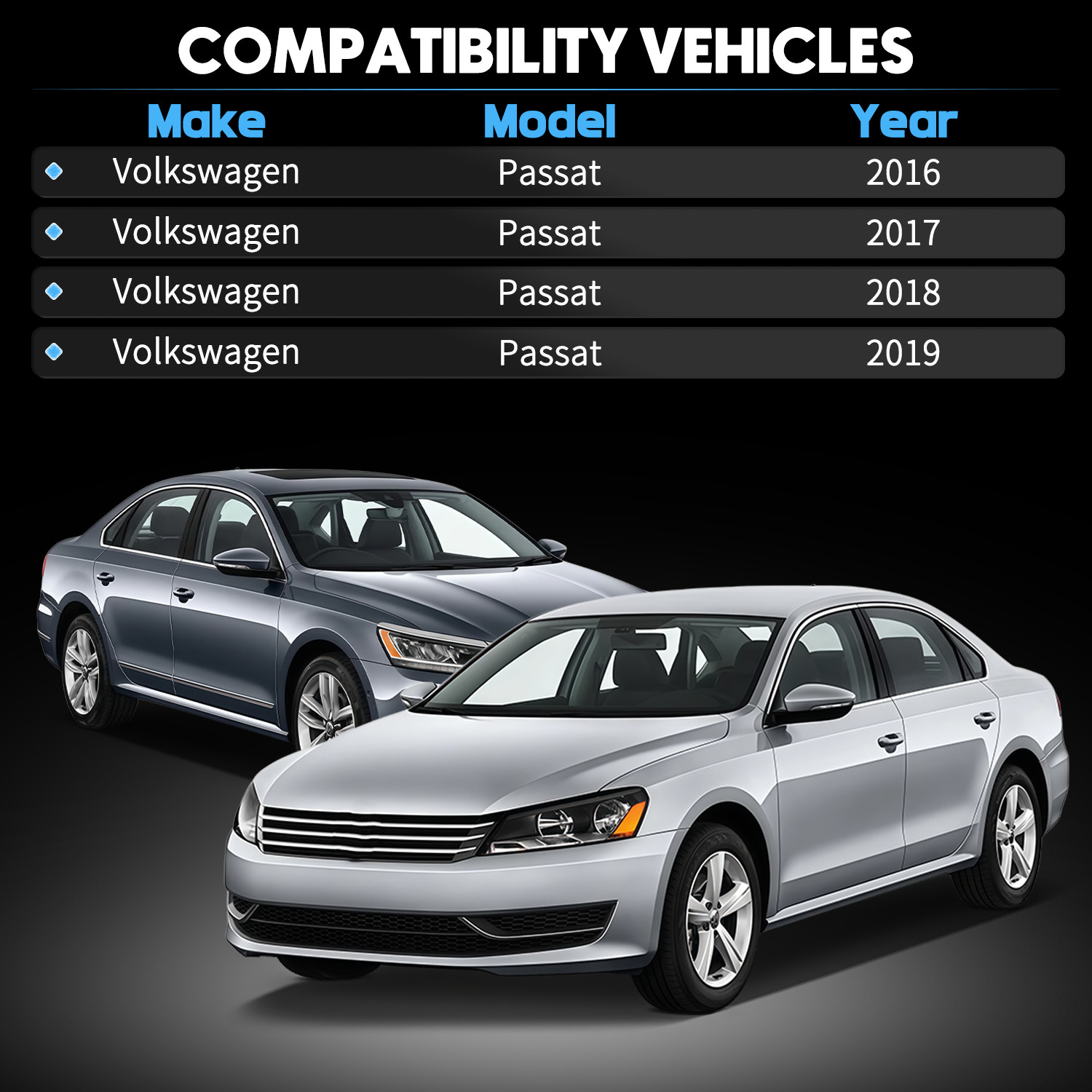 For Volkswagen Passat 2016-19 Rear Left Center Right Side Bumper Molding 3Pcs