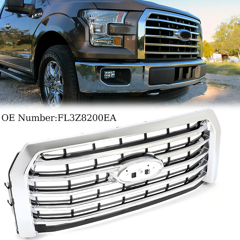 For Ford F-150 F150 2015 2016 2017 Chrome Front Upper Bumper Grille FL3Z-8200-EA