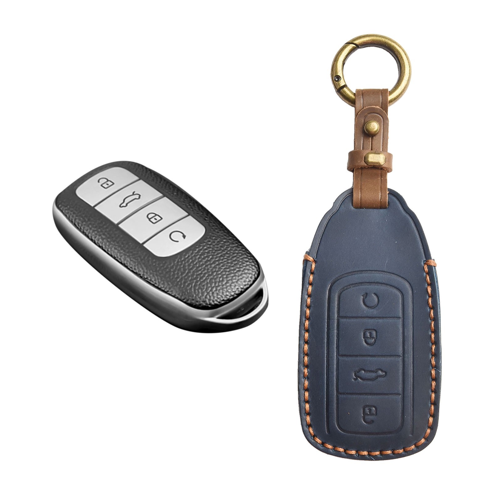 High Quality Leather Key Holder for Chery Omoda 5 Remote Car Key in Blue