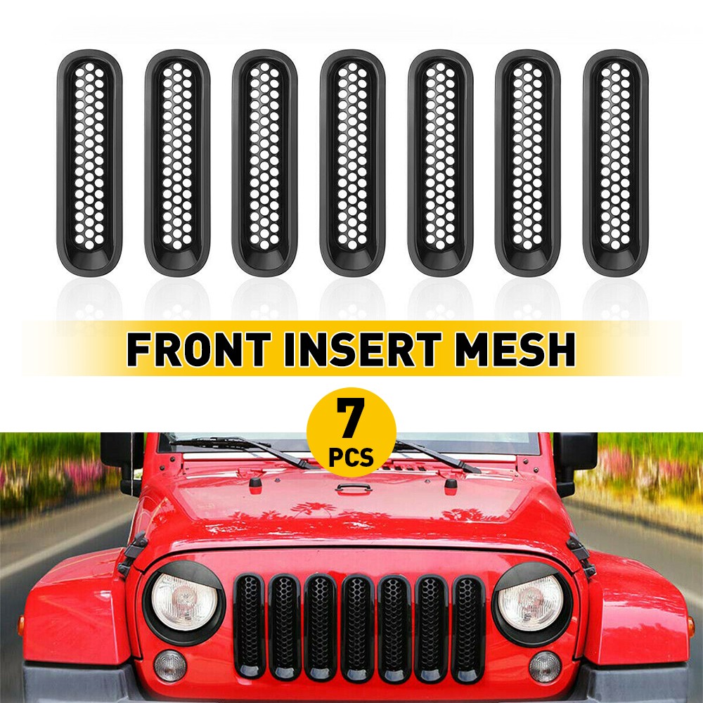 7Pcs Black Front Grille Inserts Mesh Decor Cover For 2007-2018 Jeep Wrangler JK