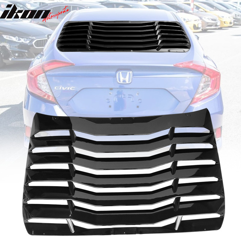 Fits 16-21 Honda Civic Sedan IKON Style Window Louver Sun Shade ABS Gloss Black