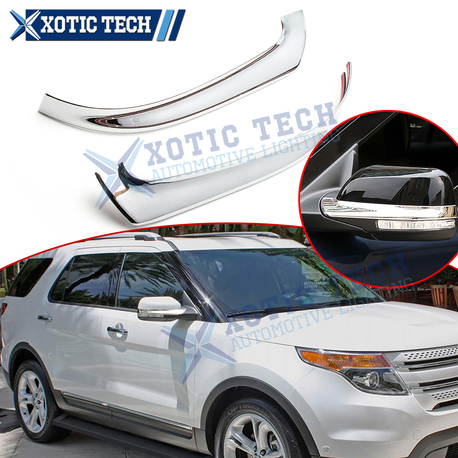 2pc Chrome Silver Exterior Side Mirror Rear View Cap ABS Trim For Ford Explorer