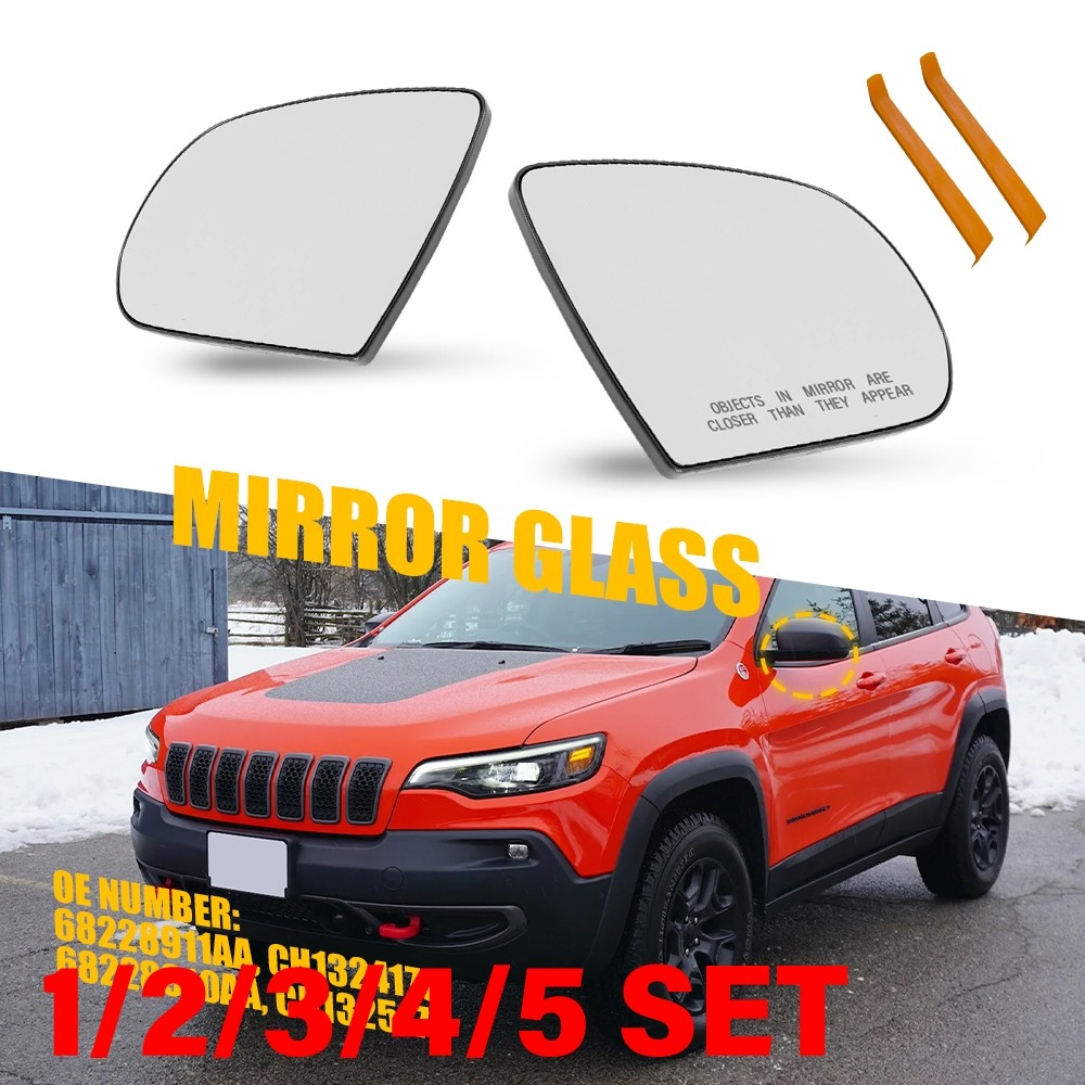 Left & Right Door Mirror Glass For 2014-23 Jeep Cherokee w/Backing Plate 1-5SET