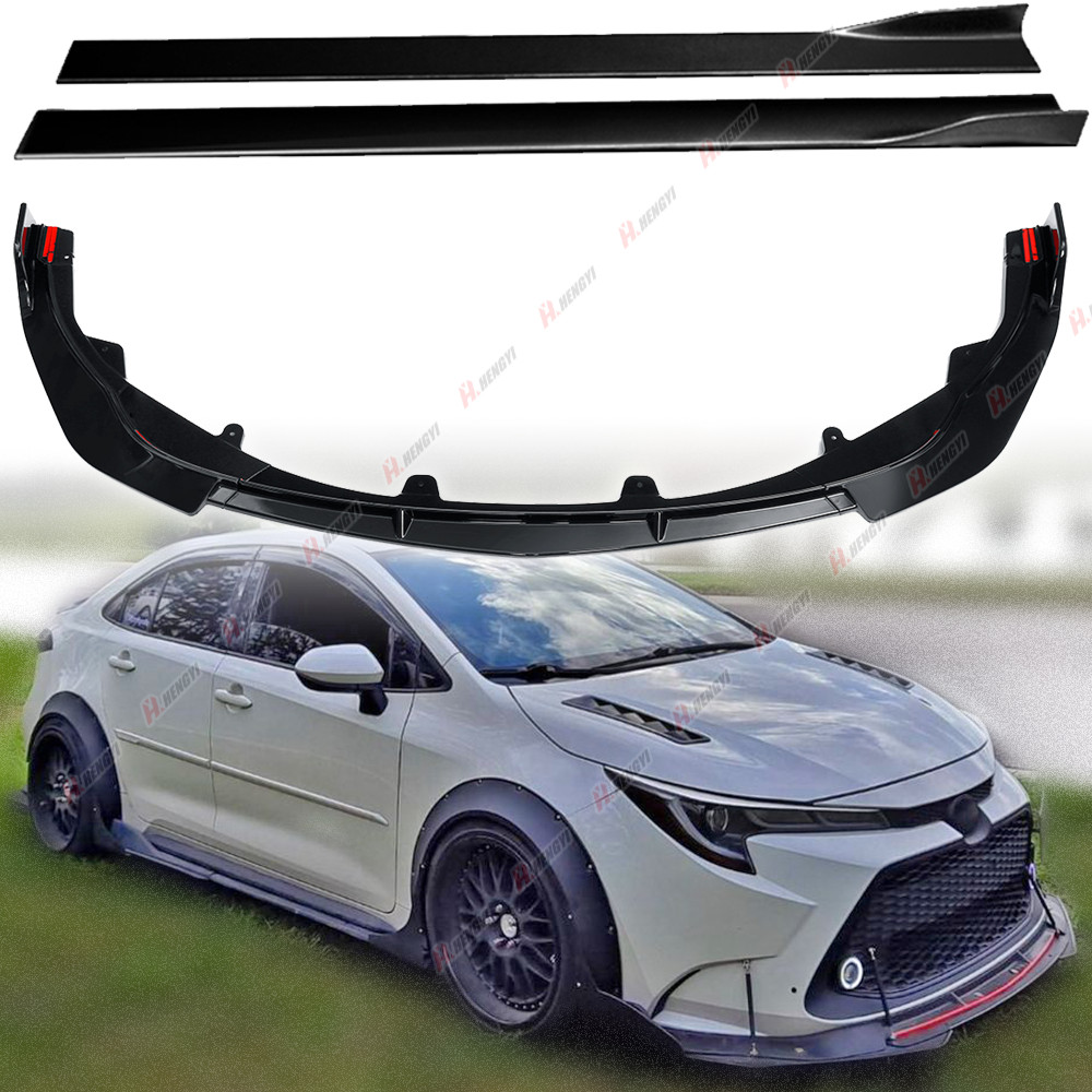 For Toyota Corolla 2020 2021 2022 LE XLE Front Lip Splitter Spoiler + Side Skirt