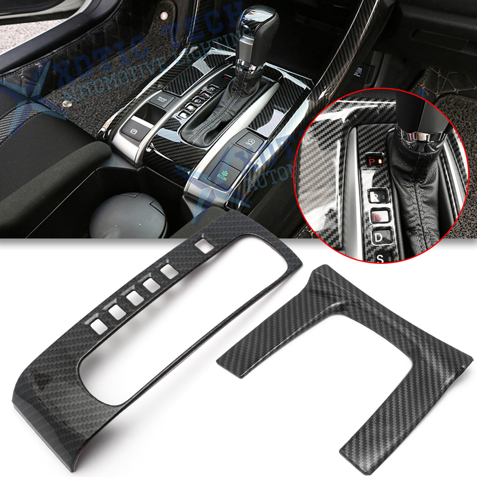 Carbon Fiber Look Interior Gear Shift Panel Frame Decal For Honda Civic 2016-21