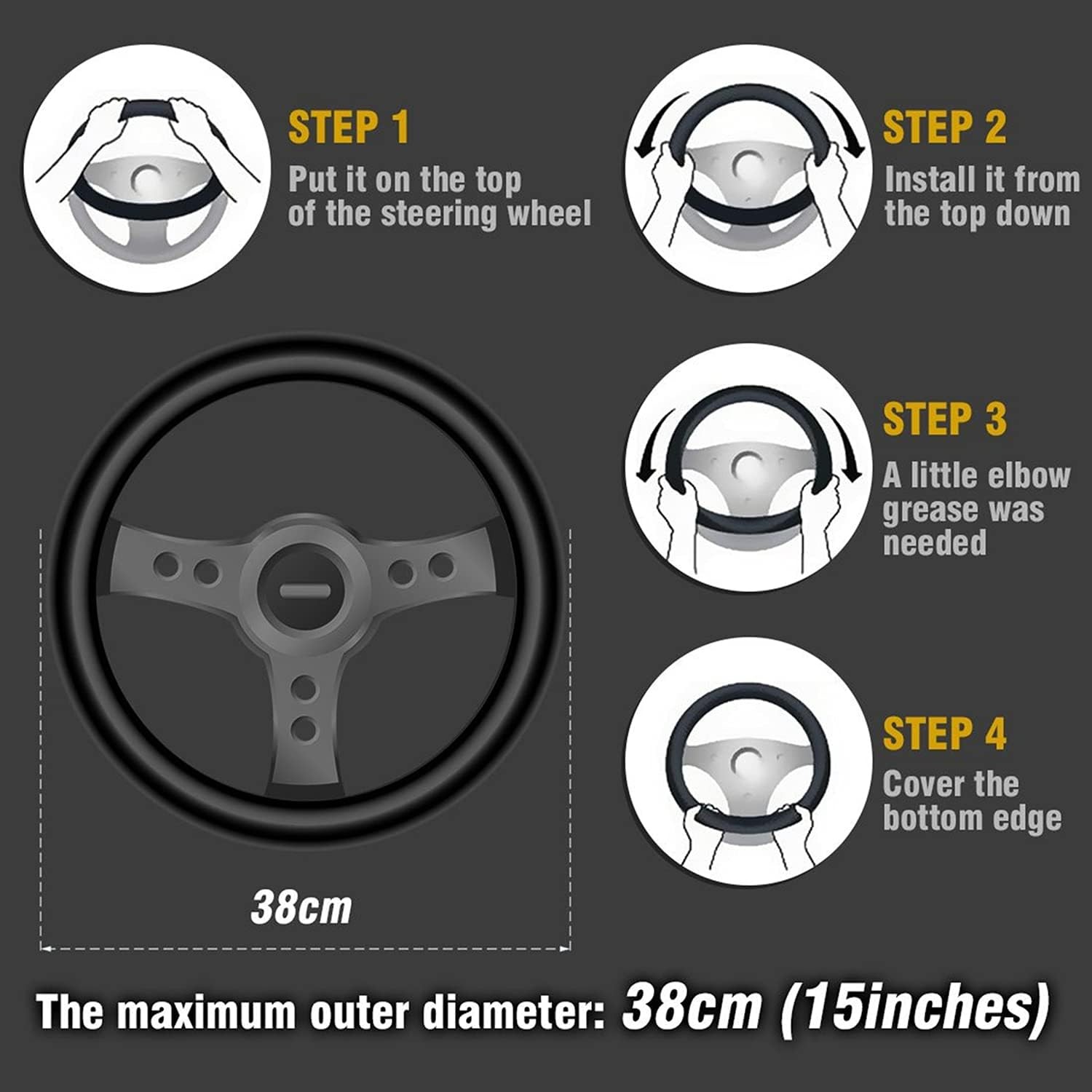 15″ 38cm Car Steering Wheel Cover Carbon Leather For Honda Civic / Accord / CR-V