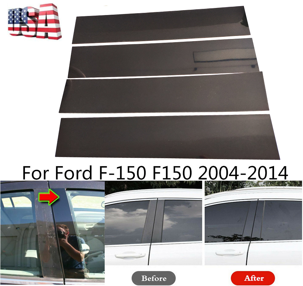 Pillar Post Door Trim For 2004 – 2014 Ford F150 Super Cab Crew Piano Black 4PCS