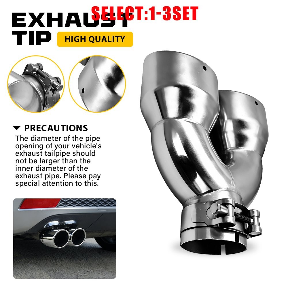 Stainless Dual Exhaust Muffler Tip 8.5 L 2.5 In 7 Out Bolt On Double Wall 1-3X