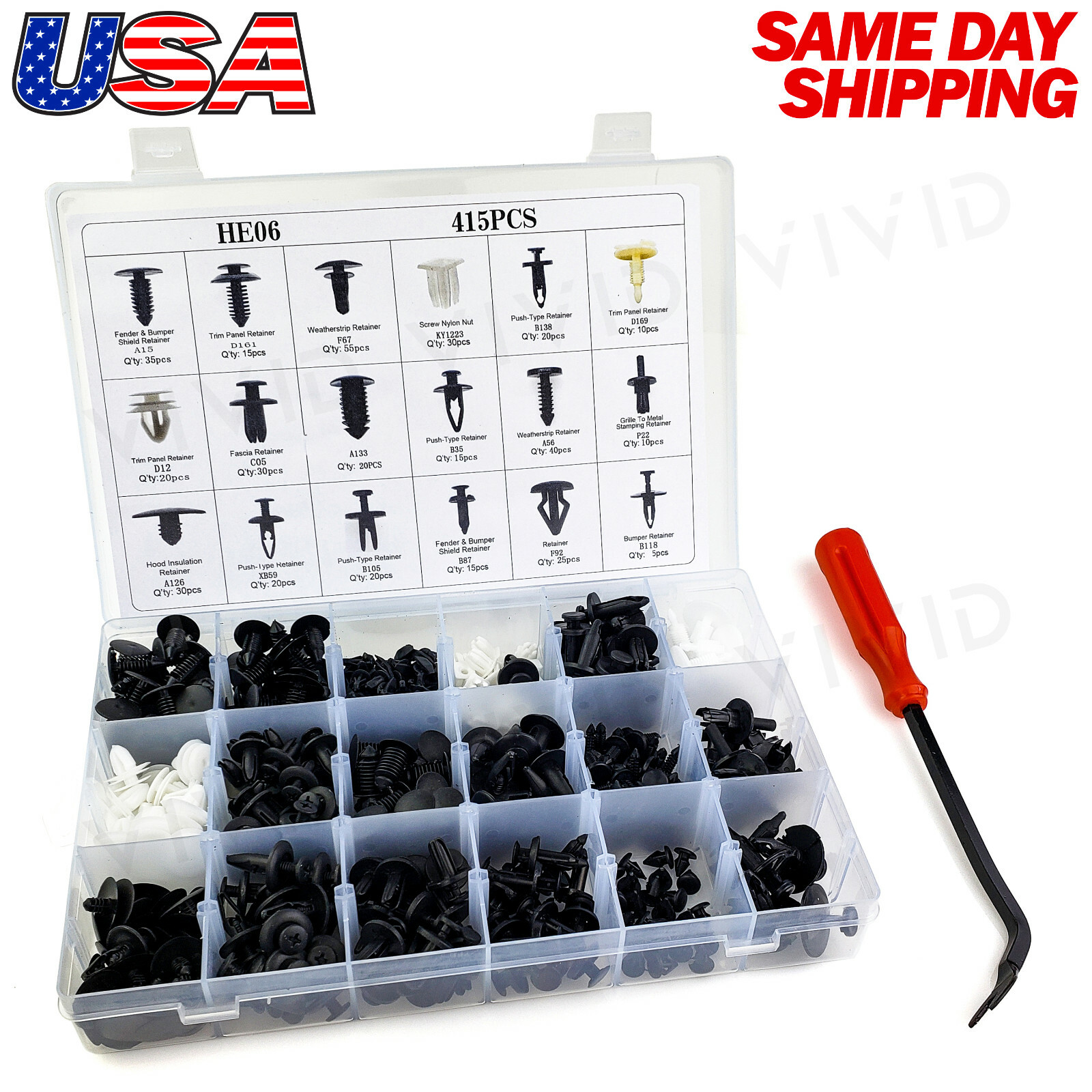 415pc Plastic Rivets Fender Bumper Push Clips with Tool for Chrysler Dodge Jeep