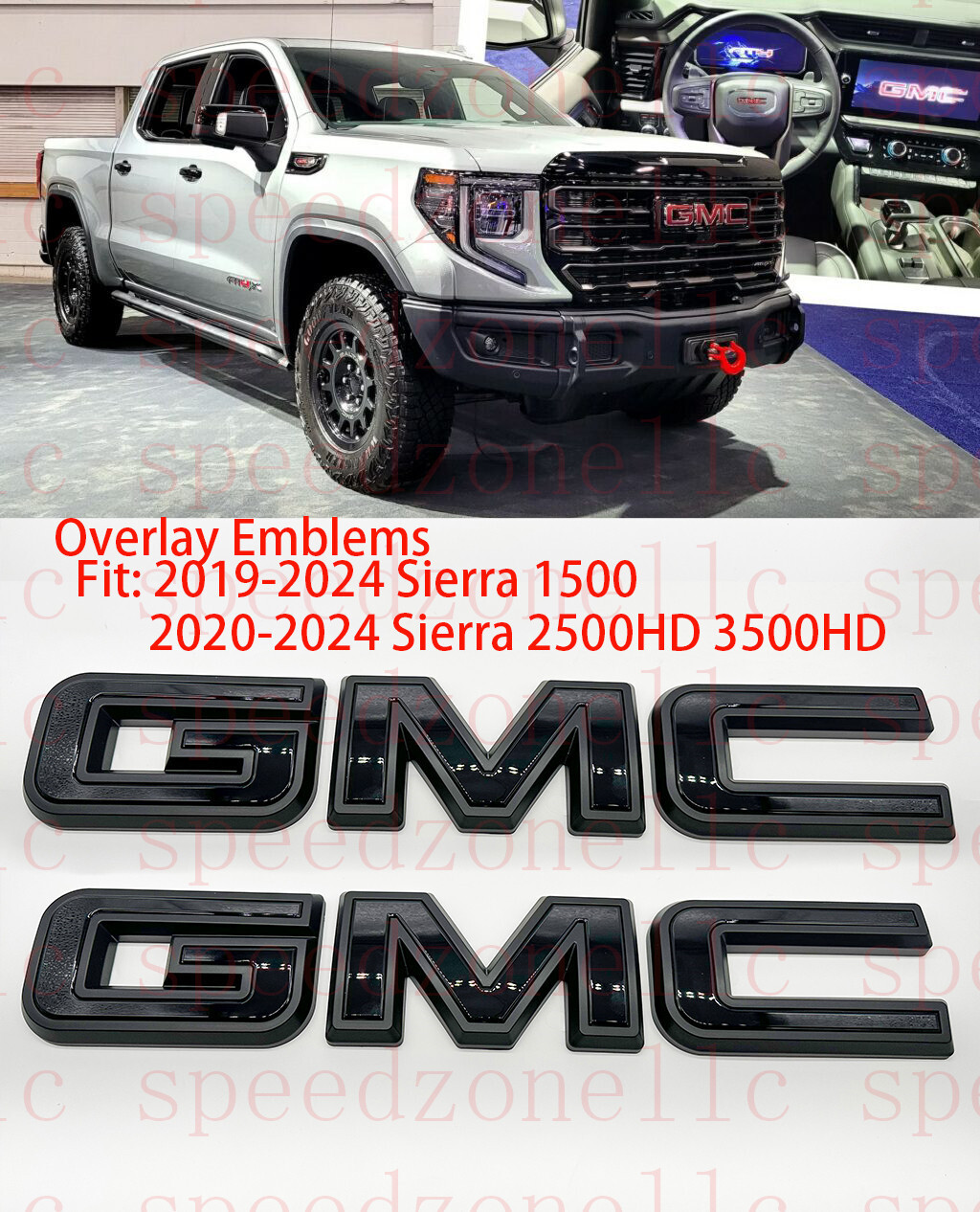 Front Rear Black Emblem Overlay 2019-2024 GMC Sierra 1500 2500HD 3500HD
