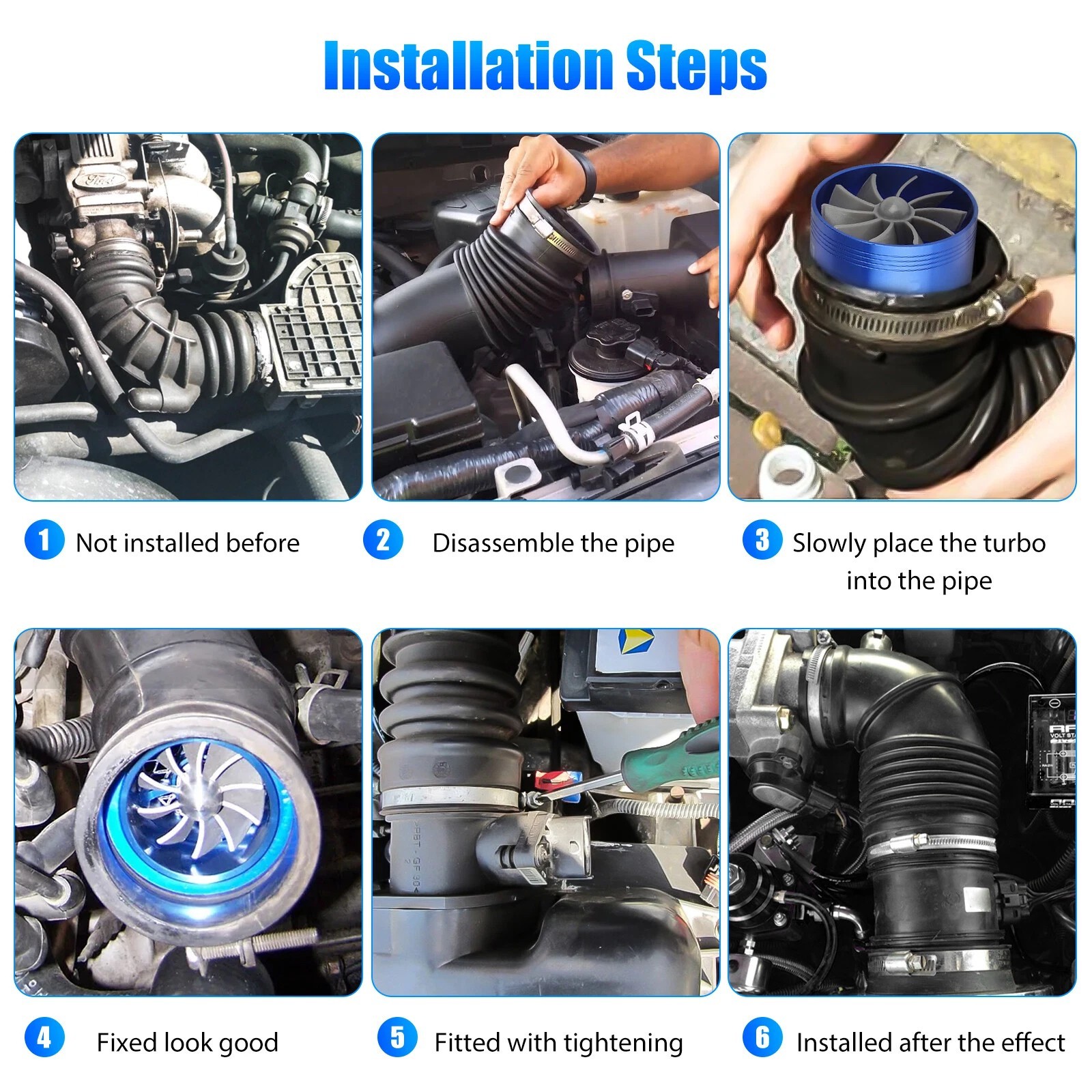 Universal 2.5″ Turbo Cold Air Intake Turbonator Hose Single Fan Fuel Gas Saver