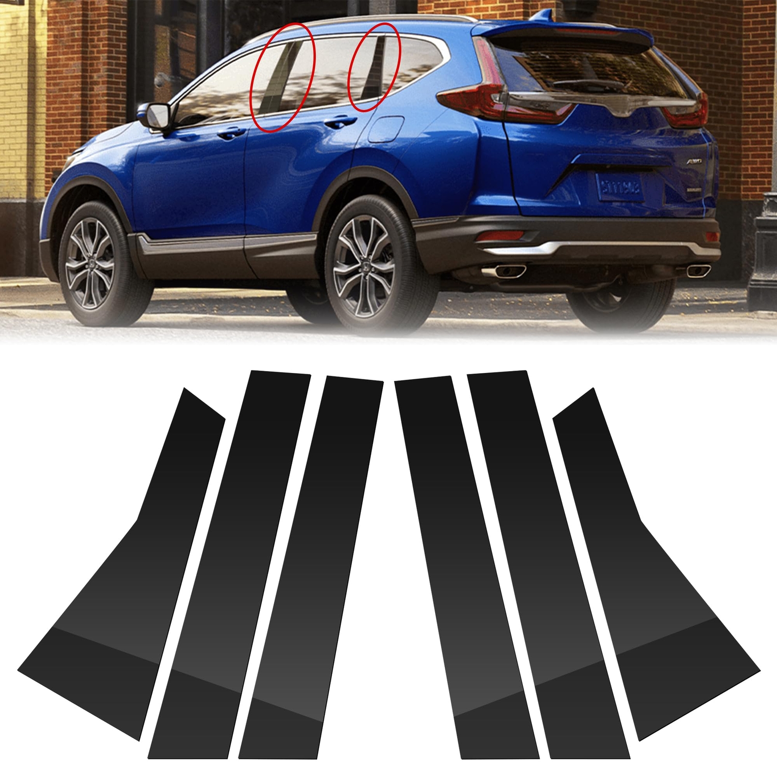 6PCS Glossy Black Window Door Pillar Posts Covers Trim For Honda CR-V 2017-2022