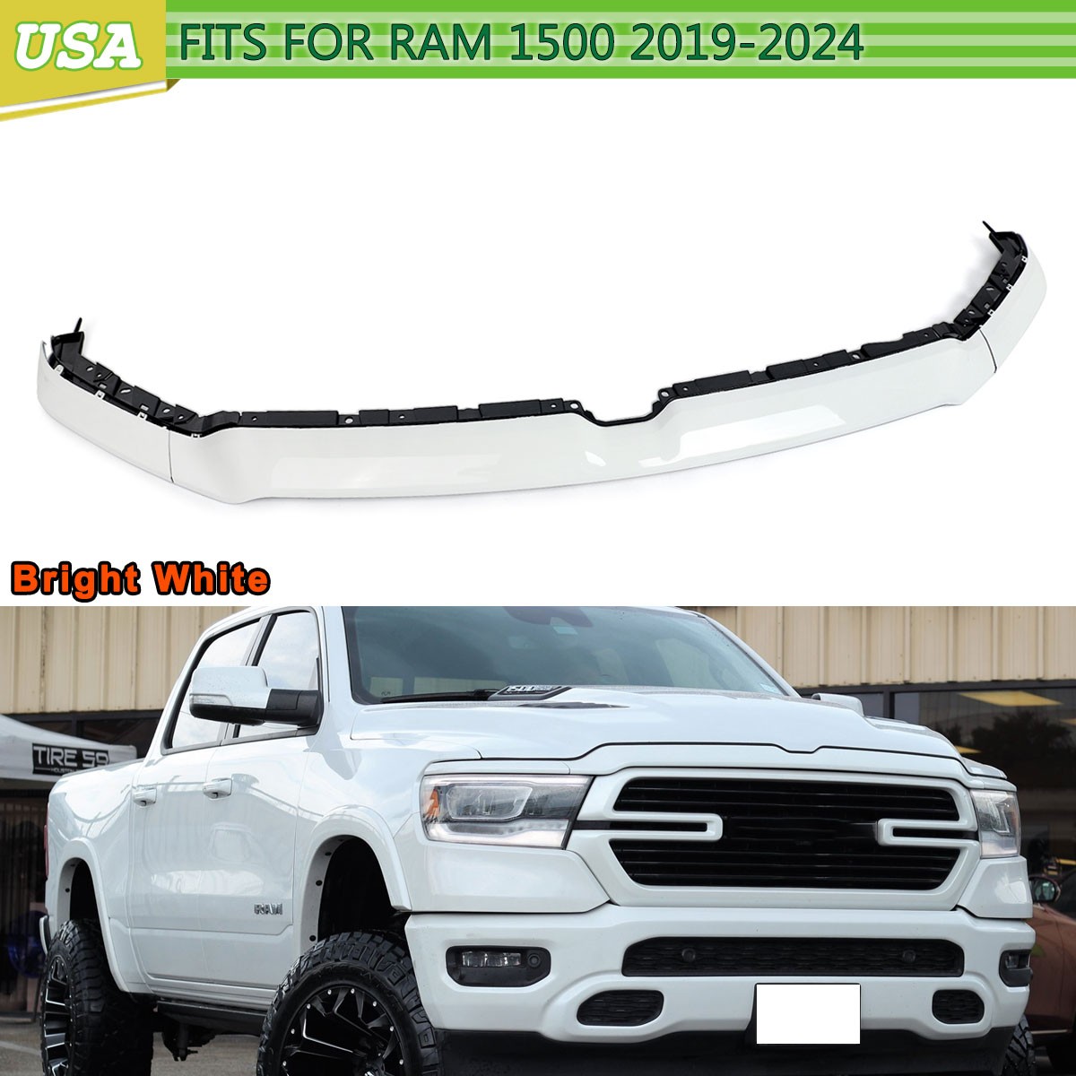 For 2019 2020 2021 2022 23 Ram 1500 Front Upper Grille Molding Trim Bright White