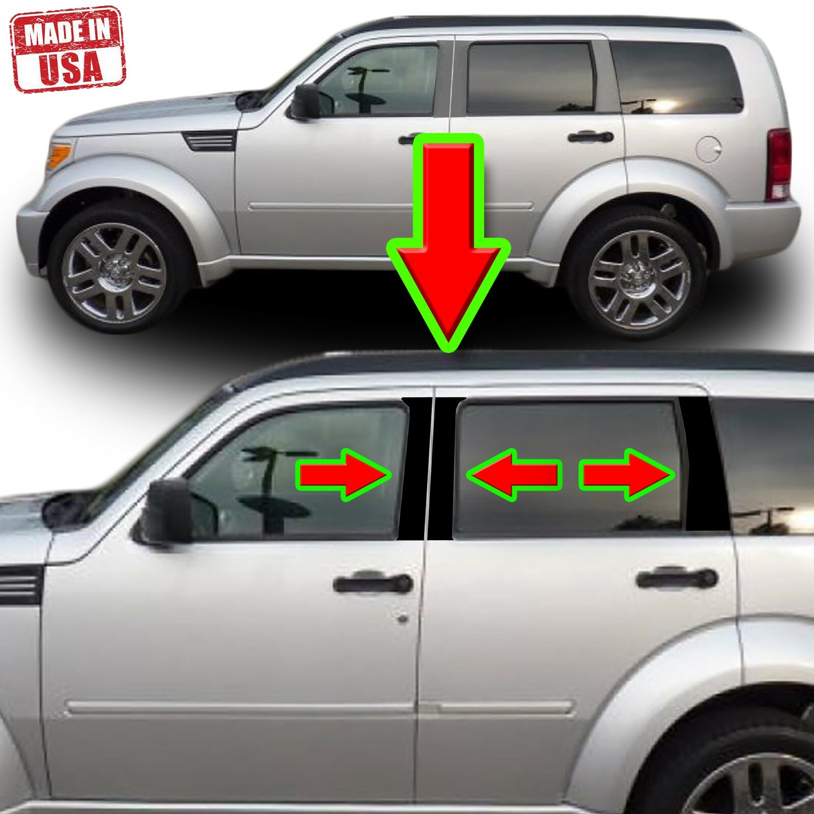 Black Pillar Trim for Dodge Nitro 07-13 6pc Set Door Cover Piano Post