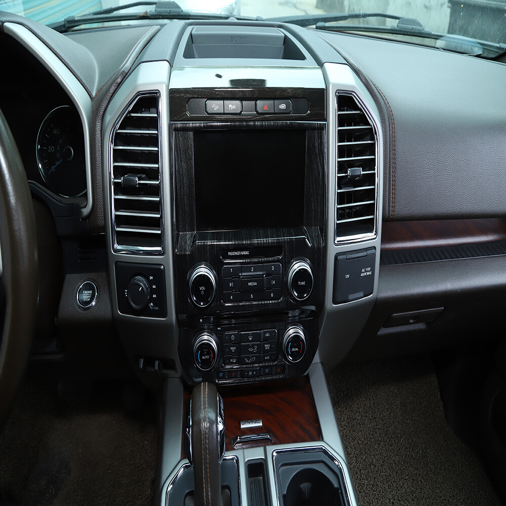 Central Control Navigation Panel Trim Cover For Ford F150 2015+ Black Wood Grain