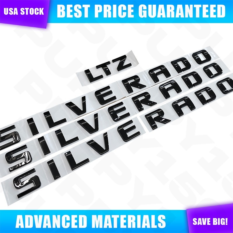 Raised Gloss Black Tailgate Letters Rear Badge Emblems For Silverado 1500 LTZ LT