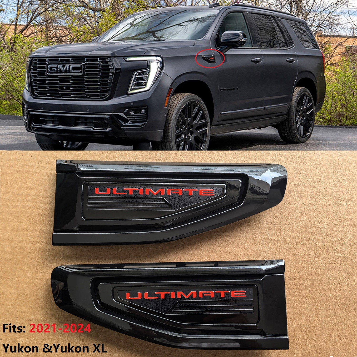 OEM 2021-2024 GMC Ultimate Vent Emblem for Yukon / Yukon XL Gloss Black Red