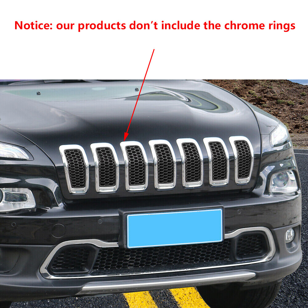 Fit Jeep Cherokee 14-18 Chrome Front Grille Grill Inserts Kit Mesh Ring Trim ABS