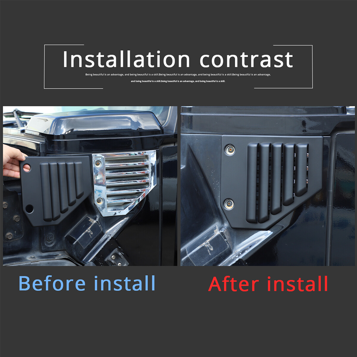 2PCS For Hummer H2 2003-2009 Matte Black Side Fender Vent Grill Frame Trim