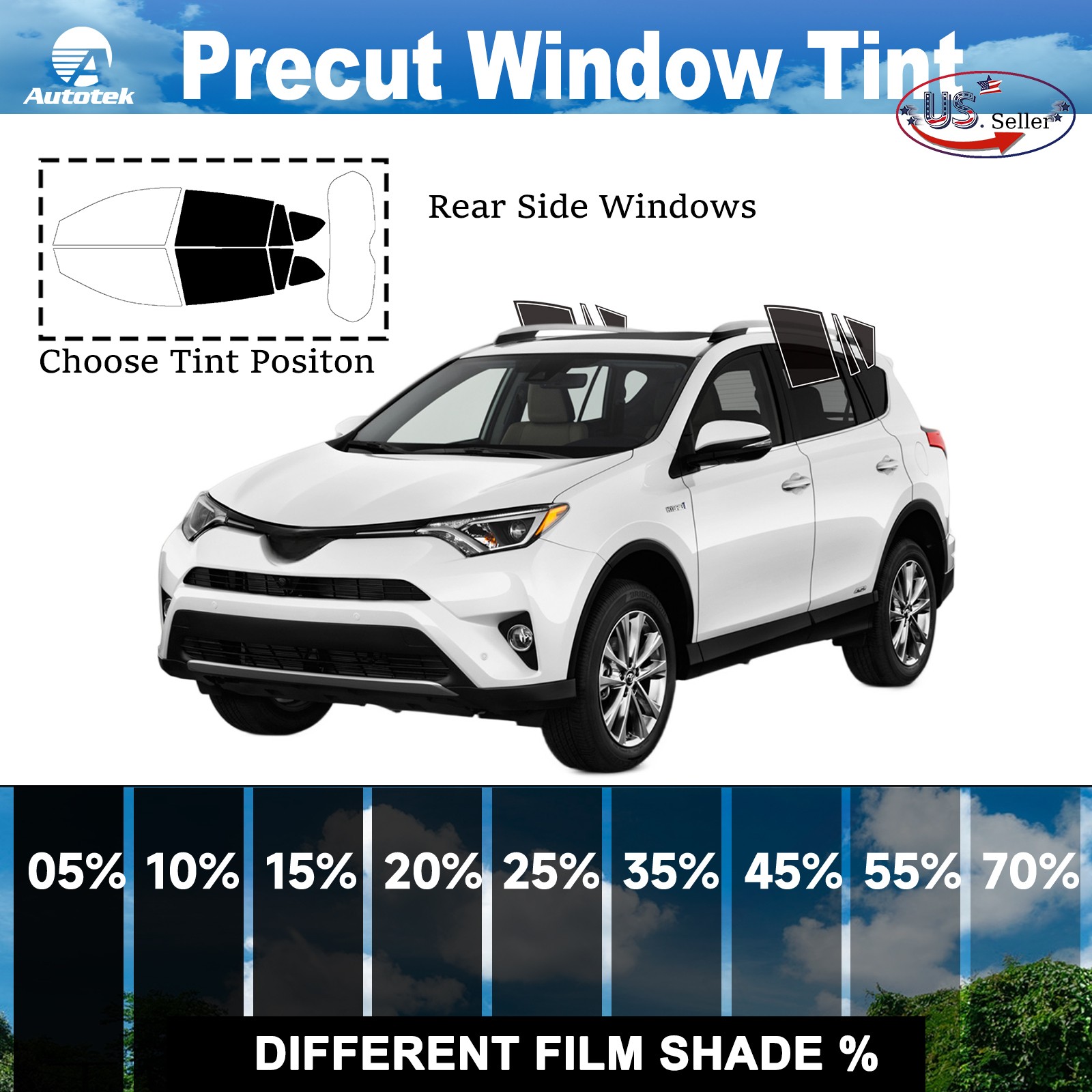 Window Privacy Film PreCut Window Tint 2Ply For 2013-2018 Toyota Rav4 4door