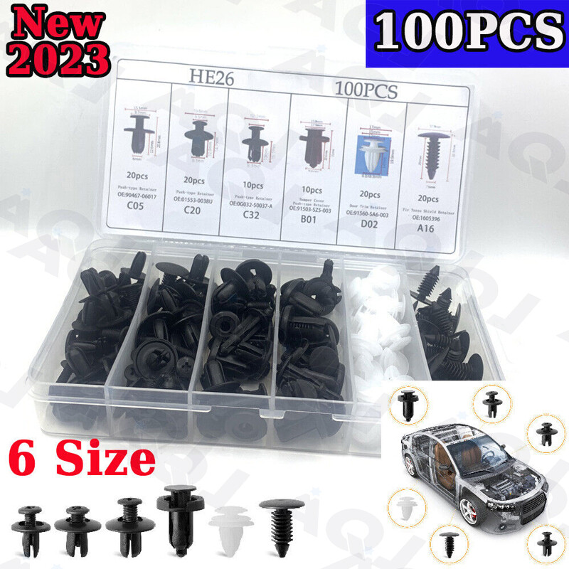 100PCS Retainer Clips Body Bumper Rivet Retainer Trim Molding Push Pin Clips kit