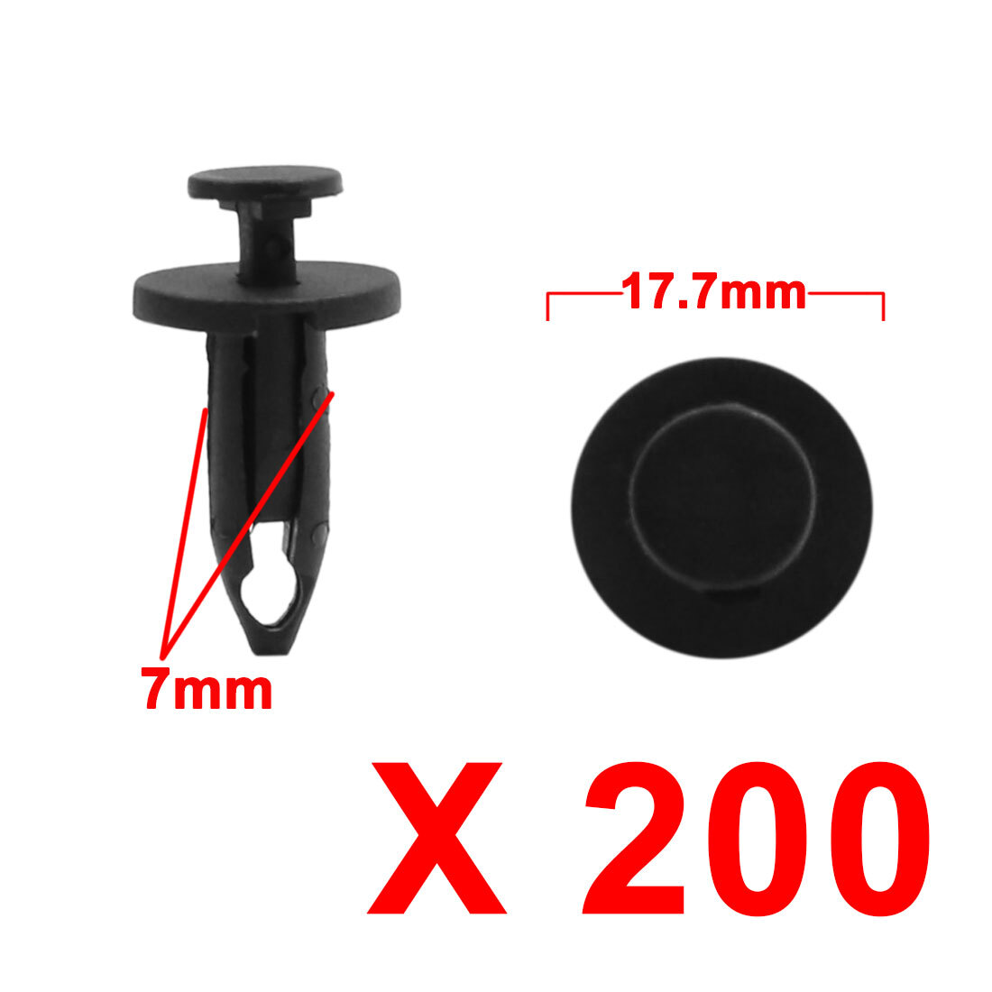 200Pcs 7mm Hole Dia Car Plastic Rivet Push Pin Trim Fastener Clip Black
