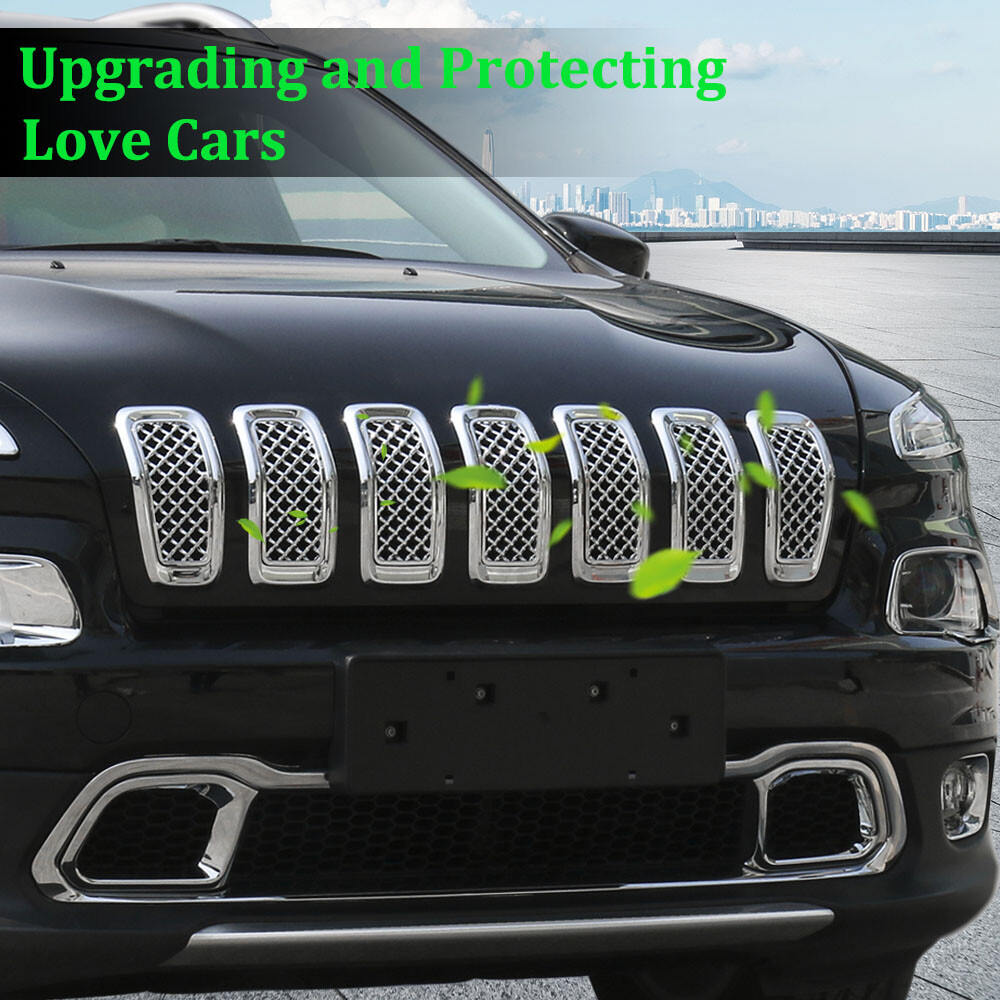 7Pcs Chrome Front Grille Insert Mesh Decor Ring For Jeep Cherokee 2014-18 Access