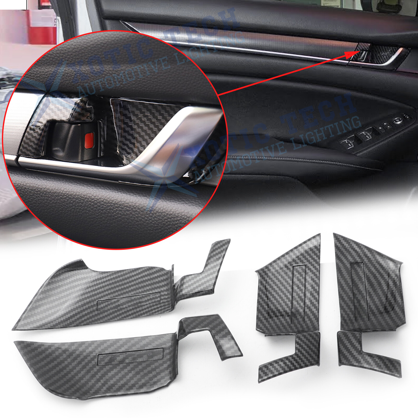 Carbon Fiber Style Inner Door Handle Bowl Cover Trims For Honda Accord 2018-2022