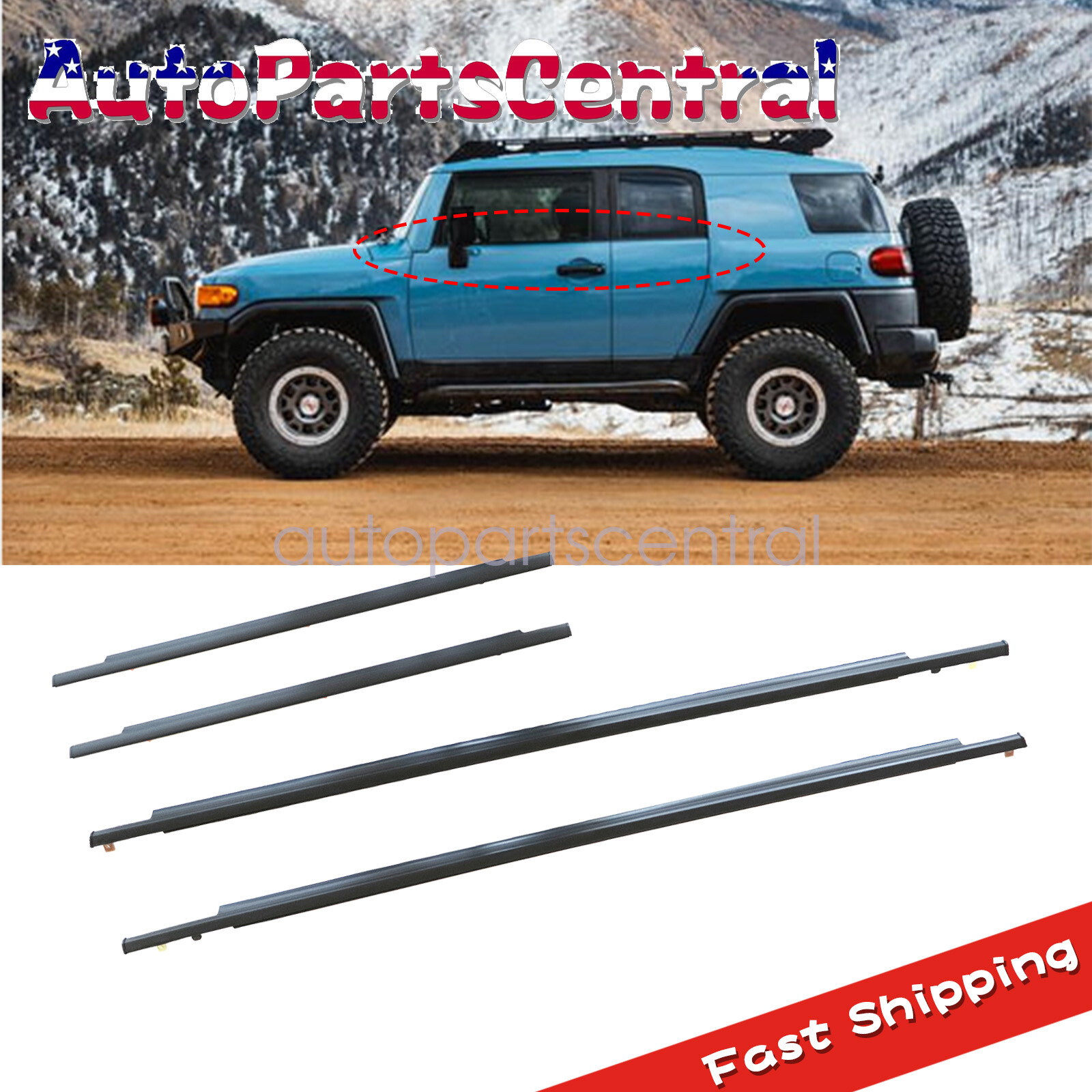 4Pcs Door Belt Molding Weatherstrip for Toyota FJ Cruiser 2007-2014 FRONT & REAR