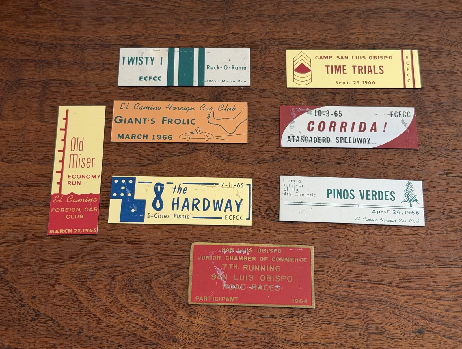 1960’s EL CAMINO FOREIGN CAR CLUB EMBLEMS Plates TIME TRIALS ATASCADERO Speedway